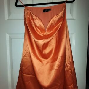 VICI Satin Slip Dress in Bright Orange